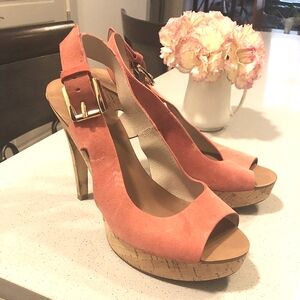 Michael Kors Coral Peep Toe Suede Heels, Size 7